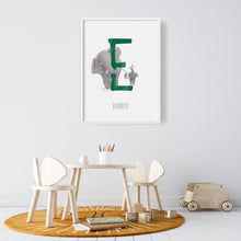 Load image into Gallery viewer, e for elephant nursery art for kids customisable