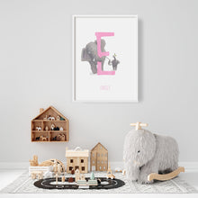 Load image into Gallery viewer, e for elephant customisable wall art for nurseries
