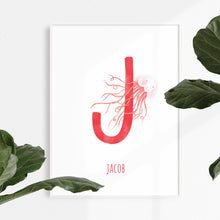 Load image into Gallery viewer, j for jellyfish wall art for kids