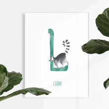 Load image into Gallery viewer, l for lemur animal print for children