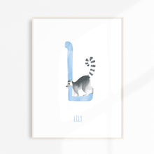 Load image into Gallery viewer, l for lemur cute wall art for kids