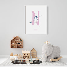 Load image into Gallery viewer, N is for Narwhal cute wall art for kids