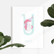 Load image into Gallery viewer, U is for Unicorn beautiful wall art for kids