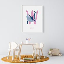 Load image into Gallery viewer, custom W is for Whale art decor