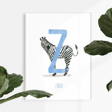 Load image into Gallery viewer, Z is for Zebra cute wall art for kids