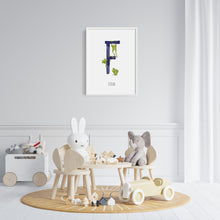 Load image into Gallery viewer, f for frog print for kids rooms and nurseries 
