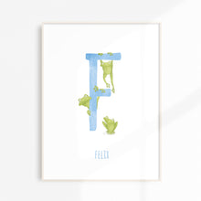 Load image into Gallery viewer, f for frog wall art for nurseries and playrooms
