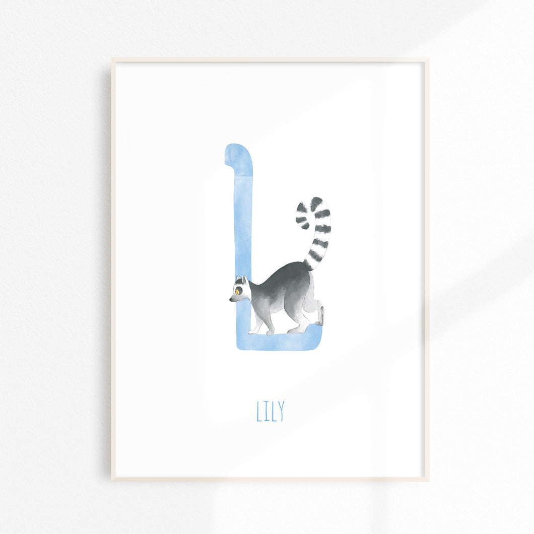 l for lemur cute wall art for kids