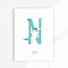 Load image into Gallery viewer, N is for Narwhal custom print for kids
