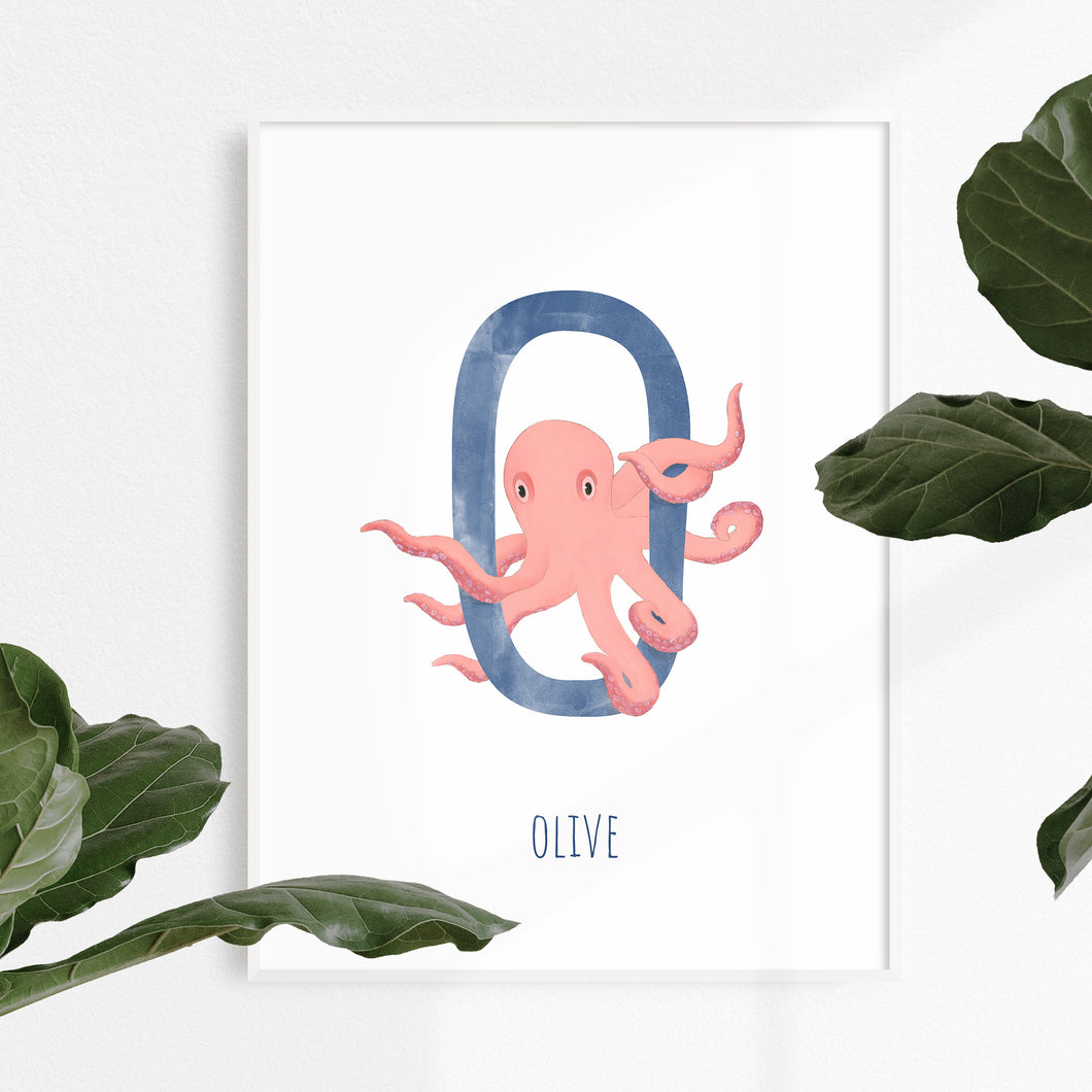 O is for Octopus cute wall art for nursery