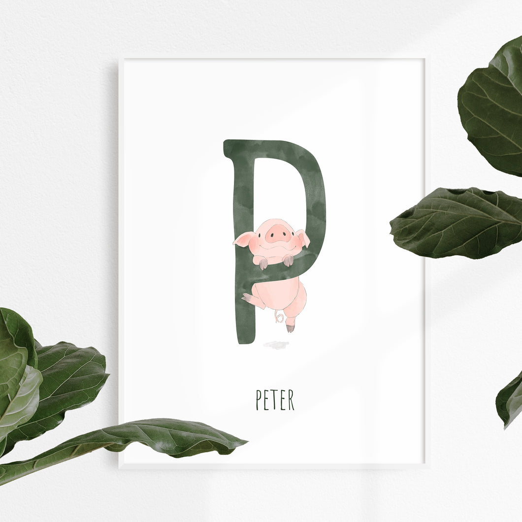 P is for Pig wall art for kids