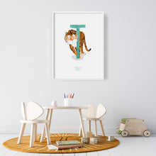 Load image into Gallery viewer, T is for Tiger wall art for kids
