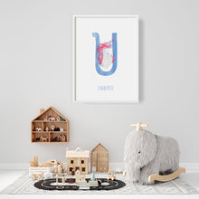 Load image into Gallery viewer, U is for Unicorn hand drawn wall art for nursery
