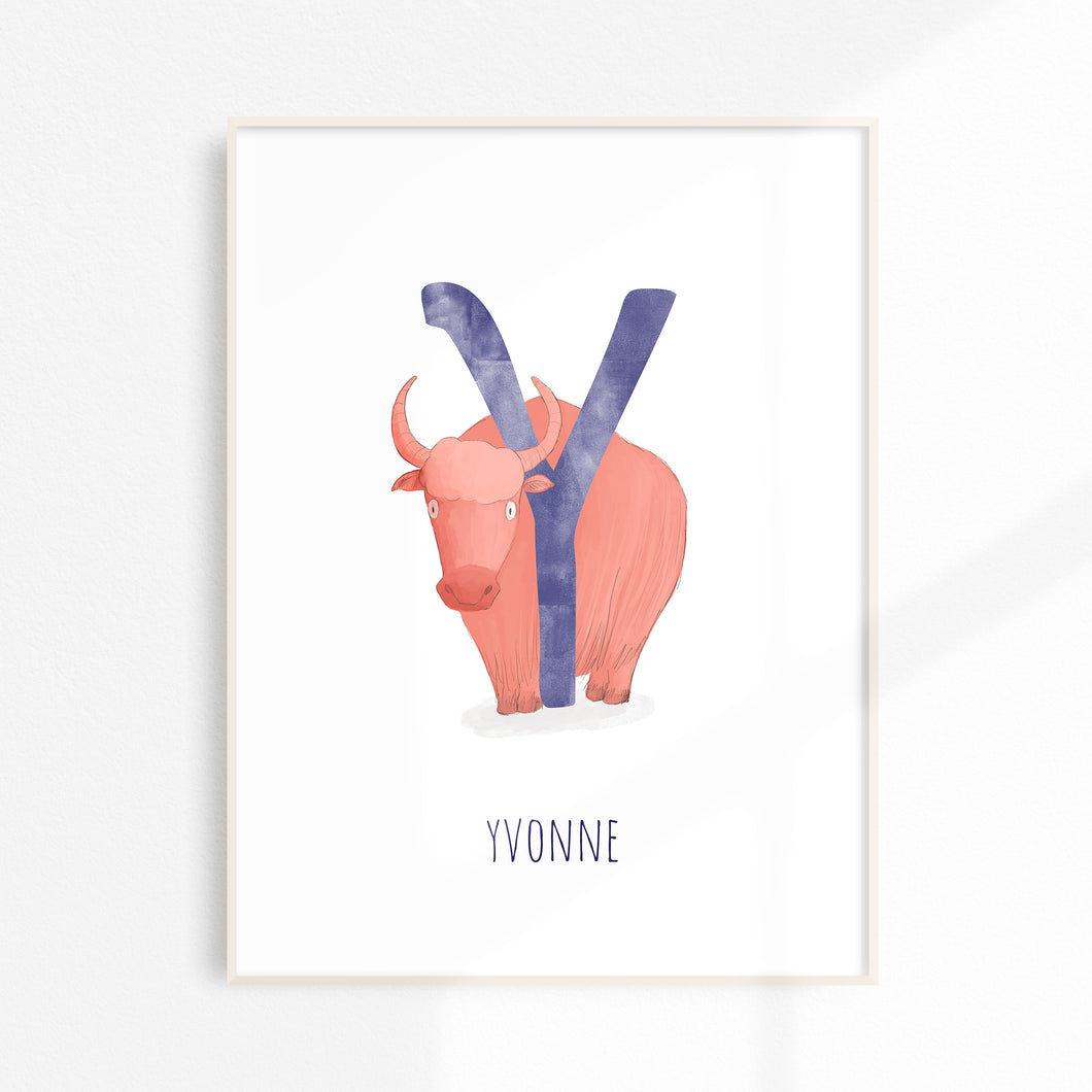 Y is for Yak cute wall art for kids