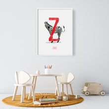 Load image into Gallery viewer, cute Z is for Zebra art print
